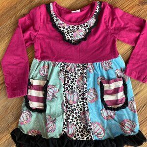 Girls size 6/7 Pink Long Sleeve Black Ruffle with Pockets Boutique Tunic Pumpkin